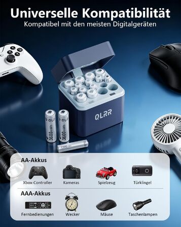 Набір акумуляторів AA та AAA з зарядним пристроєм, 1.5V (8 шт. AA 3600mWh + 8 шт. AAA 1300mWh), 1200 циклів зарядки