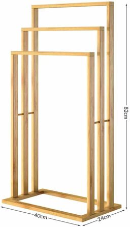 Підставка для рушників CASARIA® бамбукова, дерев'яна, на 3 стійки, 82 x 40 x 24 см, з полицею, для ванної кімнати, без свердління, сходинкова