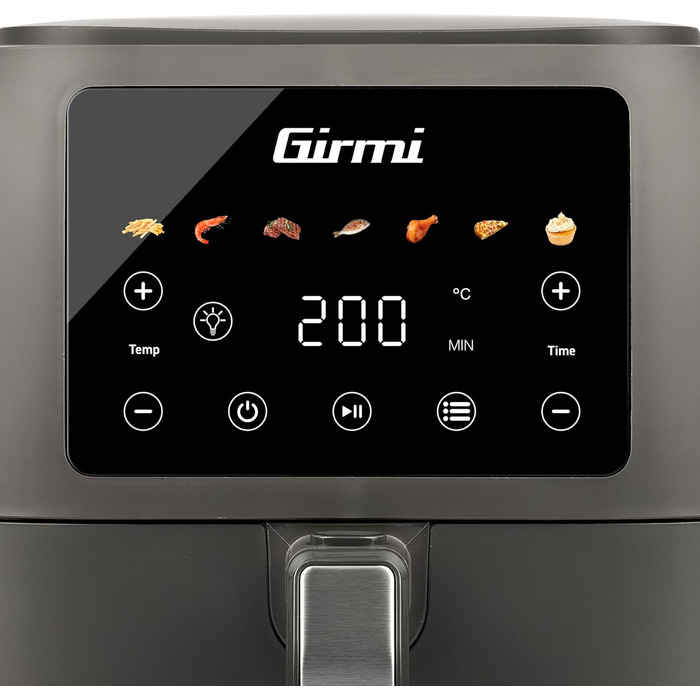 Аерофритюрниця Girmi FG92 Ecofrit Deep XXL 8л, 1700 Вт, цифрова панель керування, 7 програм, антипригарне покриття, матово-сіра
