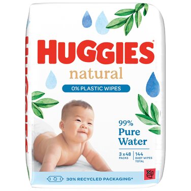 Дитячі вологі серветки Huggies Natural Biodegradable Sensitive, біорозкладні, для чутливої шкіри, велика упаковка (8х48 шт)