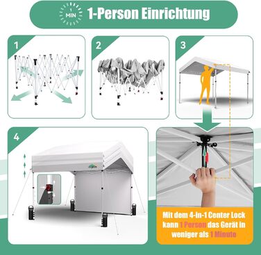 Павільйон COBIZI 3x3 м водонепроникний зимовий, швидкорозкладний, з центральним замком, тент для вечірок з 1 бічною стінкою та 4 мішками для піску, 3 рівня висоти, миттєвий автотент для мотоцикла
