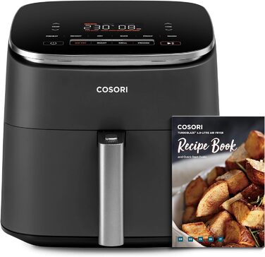 Аерофритюрниця COSORI Turbo Blaze XXL 6 л, 5 швидкостей, 9 програм, 30–230°C, енергоощадна, компактна, чорна