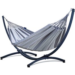 Гамак Potenza Outdoor з металевим каркасом для 2 осіб Catargo - бавовняний подвійний гамак XXL 220x160 см, до 220 кг, стійкий до погодних умов (сірий, каркас графіт)