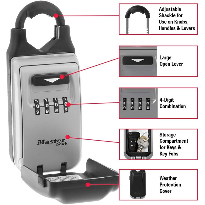 Захисний металевий бокс для ключів Master Lock 5415D, стіновий сейф з кодовим замком, цинковий сплав