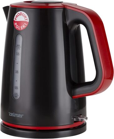 Електричний чайник Zelmer ZCK7620R, 1.7 л, 2200 Вт, з фільтром від накипу, BPA-free, автоматичне вимкнення, чорний/червоний, Польща