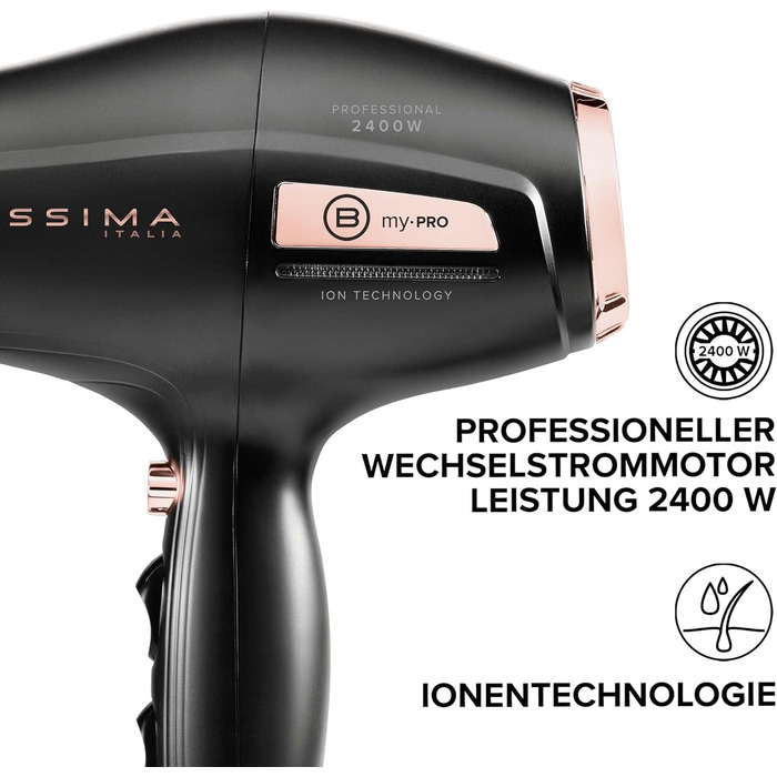 Фен Bellissima My Pro P3 3400 з іонізацією, професійним AC-мотором, керамічним покриттям, 2400 Вт для м'якого та сяючого волосся