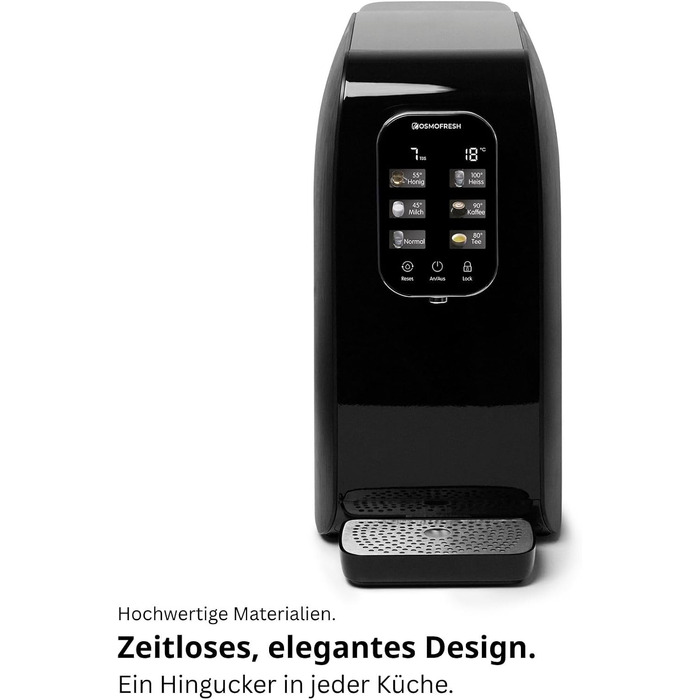 Система зворотного осмосу OsmoFresh Quella Life BLACK EDITION з 6 рівнями температури (15-100°C), мобільна, без підключення до водопроводу, 5-ступенева фільтрація, фільтр для питної води без солей