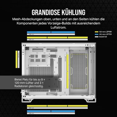 Корпус для ПК CORSAIR 2500X mATX, скло, білий, подвійна камера, сумісний з реверсивним підключенням материнської плати, без вентиляторів
