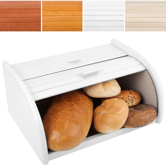 Дерев'яний білий хлібник Creative Home з роликовою кришкою 38x28,5x17,5 см – натуральна коробка для хліба, булочок та випічки для кухні