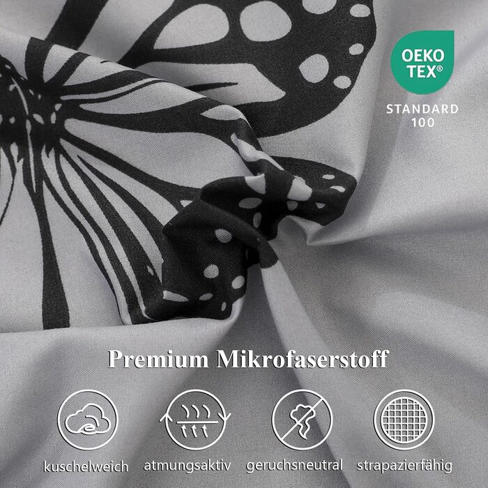 Дитяча постільна білизна Freyamy з метеликами, сіра, 2 предмети (135x200 см + 80x80 см)