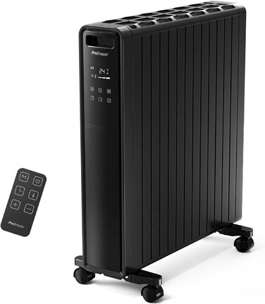 Електричний радіатор Pro Breeze 2000 Вт, безмасляний, з термостатом, таймером, дистанційним керуванням, захистом від перегріву, 3 режими обігріву, енергоощадний, чорний