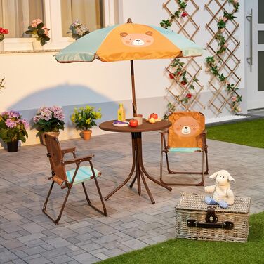 Дитячий садовий набір Relaxdays з парасолькою, столом та стільцями (Ведмідь) - Білий