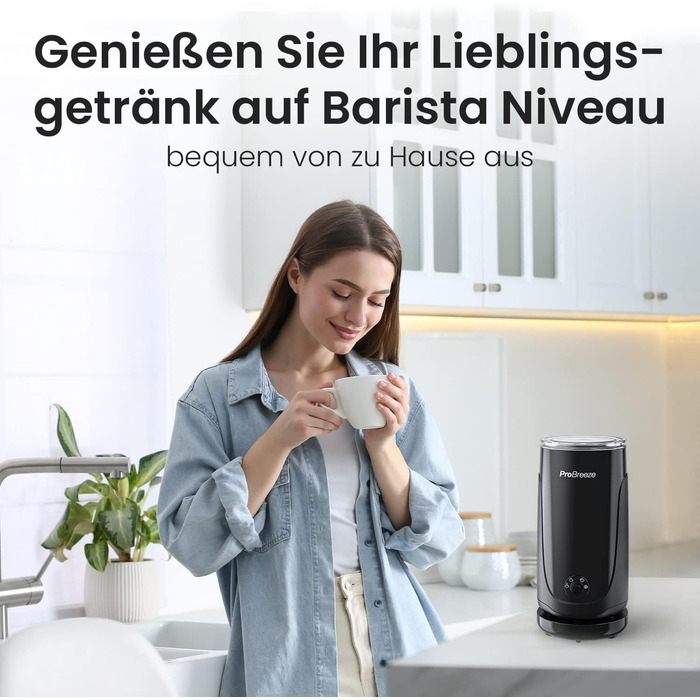 Pro Breeze електричний спінювач молока з антипригарним покриттям, для гарячої та холодної молочної піни, для кави, капучино, какао, чорний