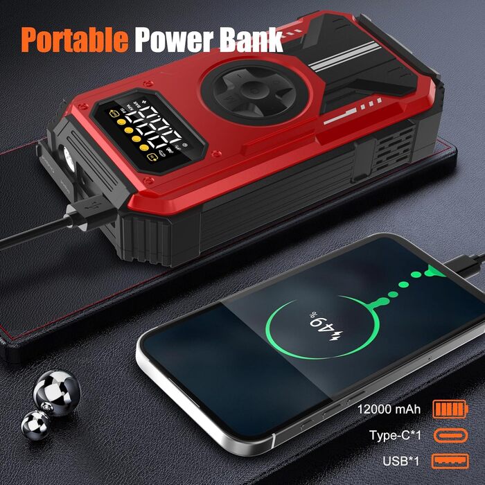 Powerbank для авто Starthilfe 6000A: пусковий пристрій, компресор, LED, LCD, 12V
