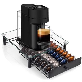 Тримач для капсул Nespresso Vertuo з загартованого скла, органайзер для зберігання 40 капсул VertuoLine (Next & Plus), протиковзаюча шухляда, чорний
