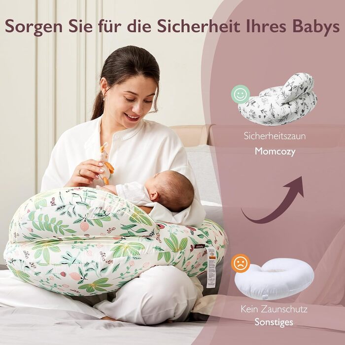 Подушка для годування Momcozy Stillkissen з захисним бордюром - ергономічна подушка для годування та позиціонування з регульованим ремінцем та знімним бавовняним чохлом, Meteoritenschauer (зелений)