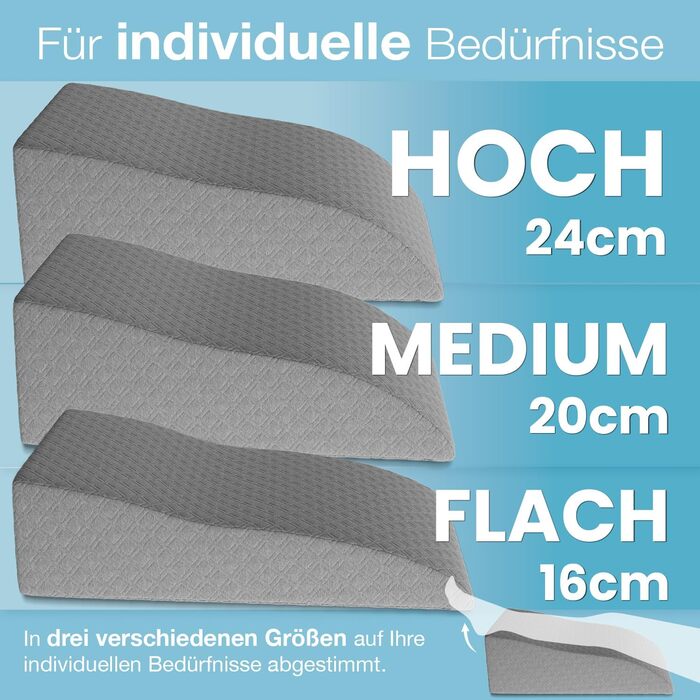 Подушка для підйому ніг ELONEO з піною Memory Foam, для полегшення навантаження, знімний чохол, 68x40x16 см, (Medium, Сірий)