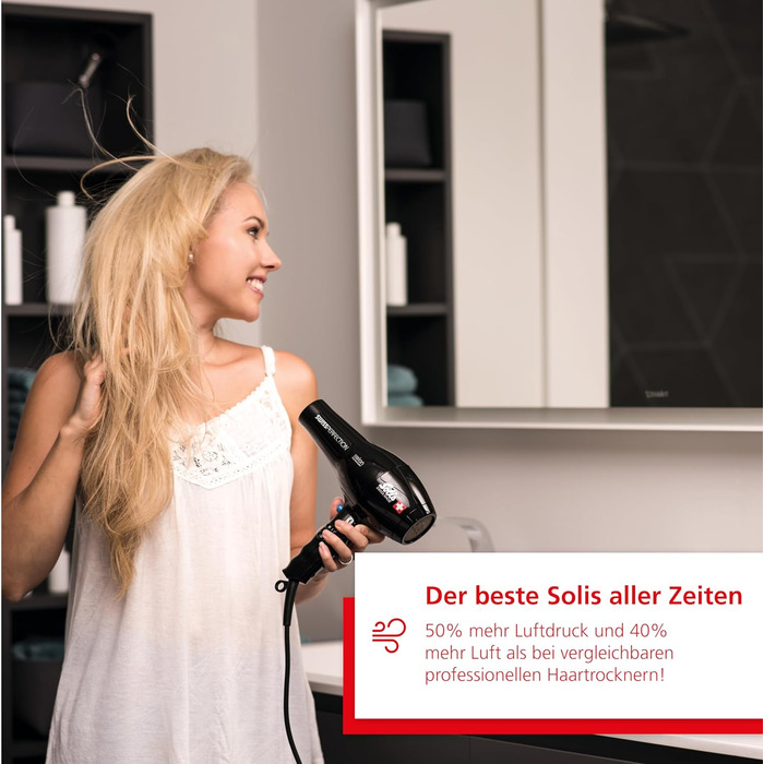 Фен для волосся Solis Swiss Perfection 440, 2300 Вт, іонний, 3 температури, 2 швидкості, холодне повітря, AC-мотор, чорний