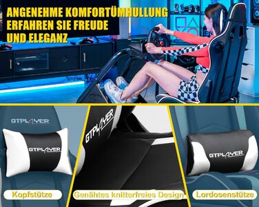 GTPLAYER Симулятор кокпіт для автосимуляторів, стійка для керма та педалей, білий