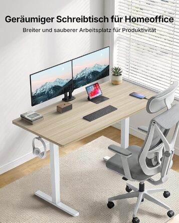 Регульований стіл HUANUO 160x80 см з USB-C/A зарядкою, висота 72-118 см, 4 режими пам'яті, кабель-менеджмент, колір світло-вінтажний дерево