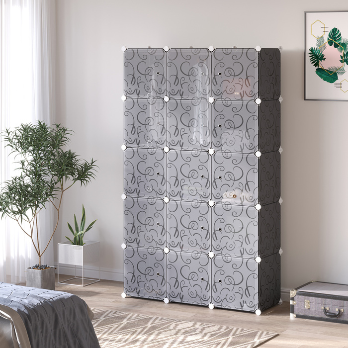 HOMCOM Система полиць DIY з кубиками: 2 великі та 9 маленьких кубиків. Полиця з кубиків DIY, полиця для взуття, полиця для зберігання книг, іграшок. Чорний колір. 111 x 47 x 183 см | Aosom