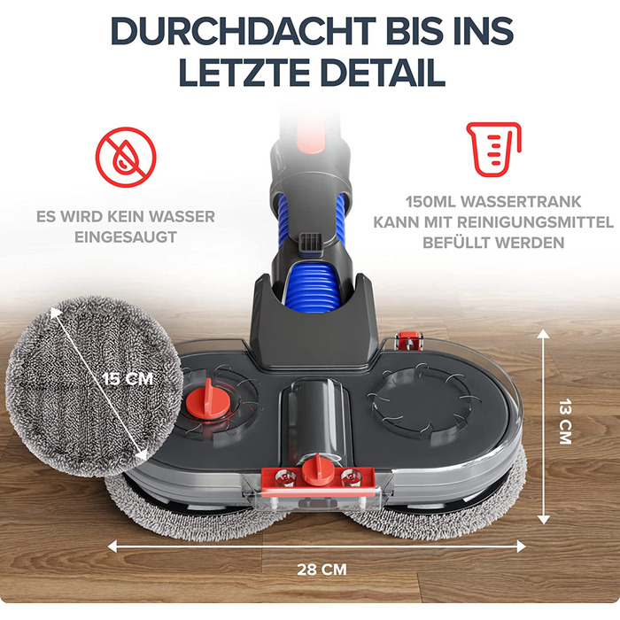 Електрична насадка для вологого прибирання Dripl для пилососів Dyson V7/V8/V10/V11/V15/Gen5 з від'ємним резервуаром для води, 6 багаторазових мопів і 1 контейнером для заповнення