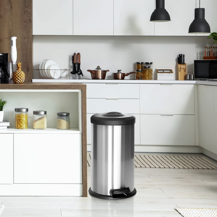 Відро для сміття / відро для сміття CLEAN X 40L сталь з вбудованим обтискним пристроєм silver hjh
