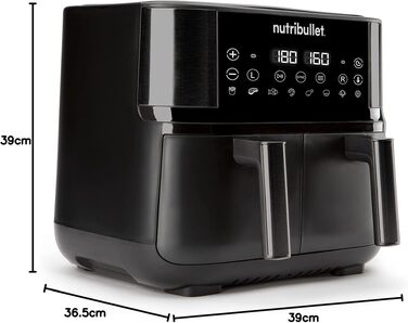 Аерофритюрниця nutribullet Crisplite NBA0611DG, 6Л, 1700Вт, сенсорне керування, 6 програм, без PFAS, чорна матова