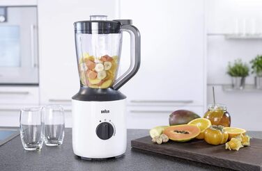 Блендер Braun PowerBlend 3 JB 3150 WH, 1,5 л, 800 Вт, скляна чаша, кухонний помічник для подрібнення, пюрирування та змішування, білий