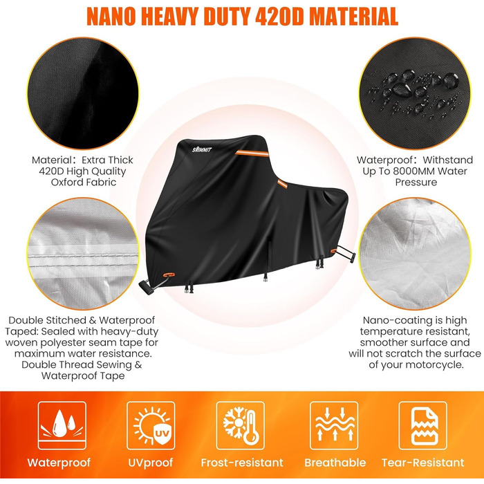 Мото-чохол 2XL для Harley Davidson Road King, водонепроникний, захист від дощу, пилу та UV, міцний 420D, для турингових моделей, чорний (245x110x140 см)