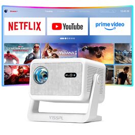 4K Smart Beamer VISSPL 30000 люмен: Проектор для дому та вулиці з Dolby Audio, автофокусом, WiFi 6, Bluetooth, 3D та підставкою