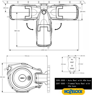 HOZELOCK Auto Reel 40m: Автоматичний шланг на котушці. Легка установка, шланг 40м, з розпилювачем та аксесуарами. 5 років гарантії. [2595R0000]