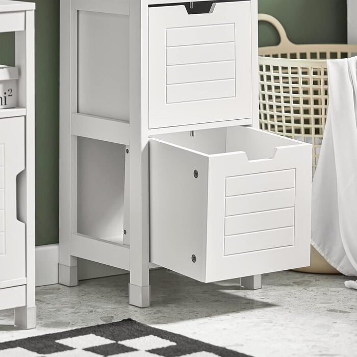Висока шафа для ванної SoBuy FRG126-W, біла, з полицями та ніжками, 30x144x30 см