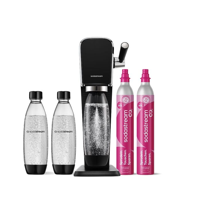 Сифон для газування води SodaStream ART, комплект з 3 пляшками по 1 л та 2 циліндрами CO2, чорний