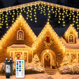 Світлодіодна гірлянда-завіса MAGGIFT 15м, 600 LED для вулиці та дому, різдвяна ілюмінація з пультом, таймером та 8 режимами, IP44 водонепроникна