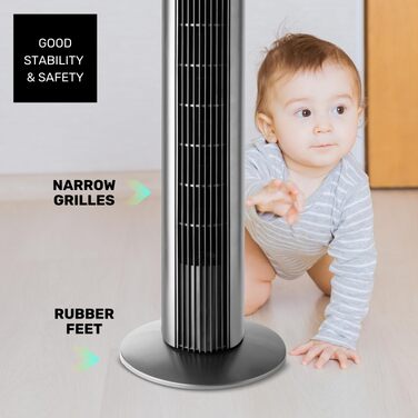Вентилятор вежний Taurus Babel RCH 50W, 86 см, сірий: 4 режими, таймер, пульт, сенсорний екран