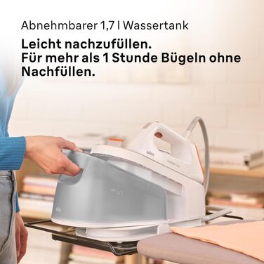 Праска з парогенератором Braun CareStyle 1 Pro IS 1511 WH: професійна система для прасування з технологією FreeGlide 3D, вертикальним відпарюванням, антикрапельним захистом, резервуаром 1.7 л, 5.5 бар, 2200 Вт, біло-помаранчевий