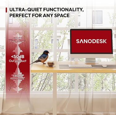 Ергономічний електричний стіл SANODESK з цільною стільницею, регульована висота, 4 режими пам'яті, панель керування, гачок (140x80 см, клен)