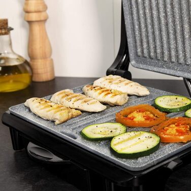 Електрогриль Cecotec Rock'nGrill 1500 Rapid з каменем RockStone, регульованою кришкою, збирачем жиру, 1500 Вт, нержавіюча сталь