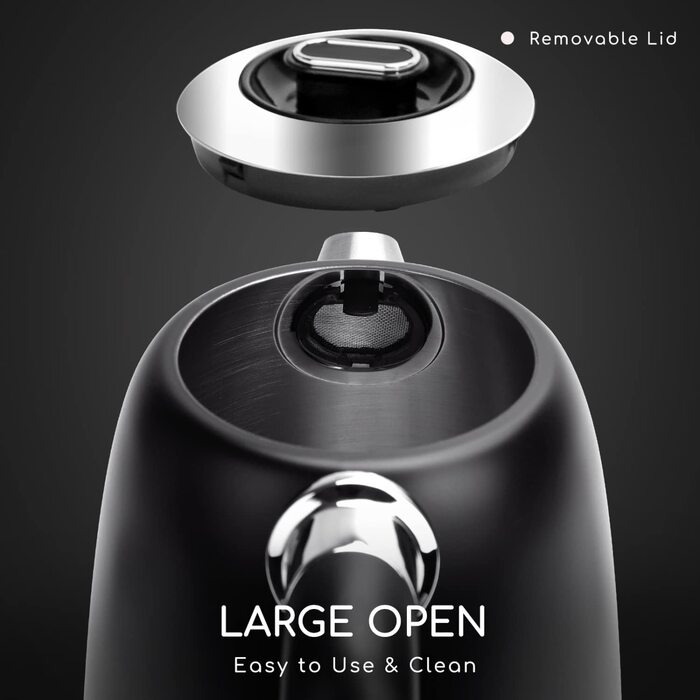 Електрочайник Aigostar Loki 1,7 л, 2200 Вт, нержавіюча сталь, чорний, з регулюванням температури 40-100°C, дисплеєм та функцією підтримки тепла, ретро-дизайн