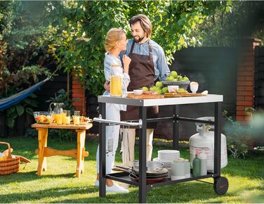 Onlyfire Grillwagen: Сталевий гриль-вузький столик з великою робочою поверхнею, Outdoor гриль-тролей, сервісний столик для саду та вулиці, 85,3×61×81см