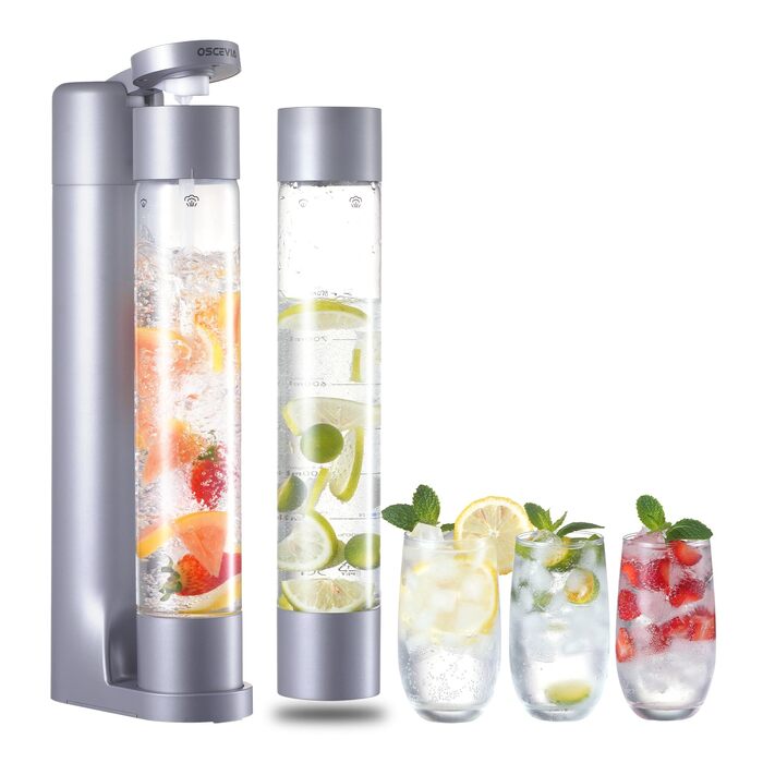 Сифон для газування води Seltzer, домашній содомакер з 2 BPA-free пляшками по 1 л, сумісний з балонами CO2 60 л (сірий)
