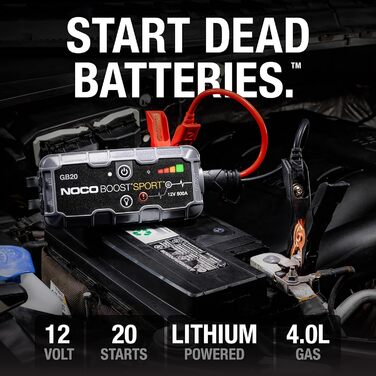 Портативний пусковий пристрій NOCO Boost GB20: 500A UltraSafe Powerbank - 12V літієвий стартер з кабелями для бензинових двигунів до 4.0L