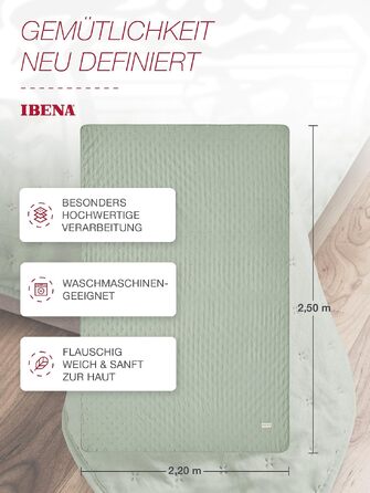 Постільна покривало Ibena Arles стібане для одномісного ліжка, 220x250 см, колір шавлія (зелений)