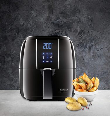 Аерофритюрниця Caso AF200, 3 л, 6 програм, 60-200°C, здорове смаження без олії, нержавіюча сталь, легке очищення, чорна