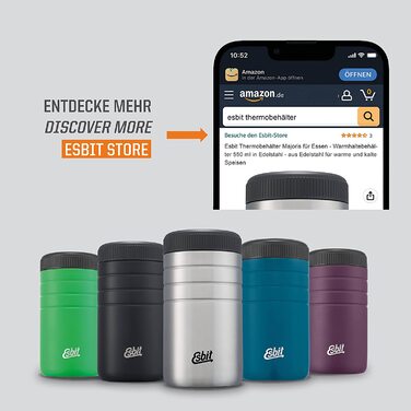 Термоконтейнер Esbit Majoris з нержавіючої сталі, BPA-free, 550 мл, чорний та сріблястий, для гарячих страв, супу, ланчів, Apple Green