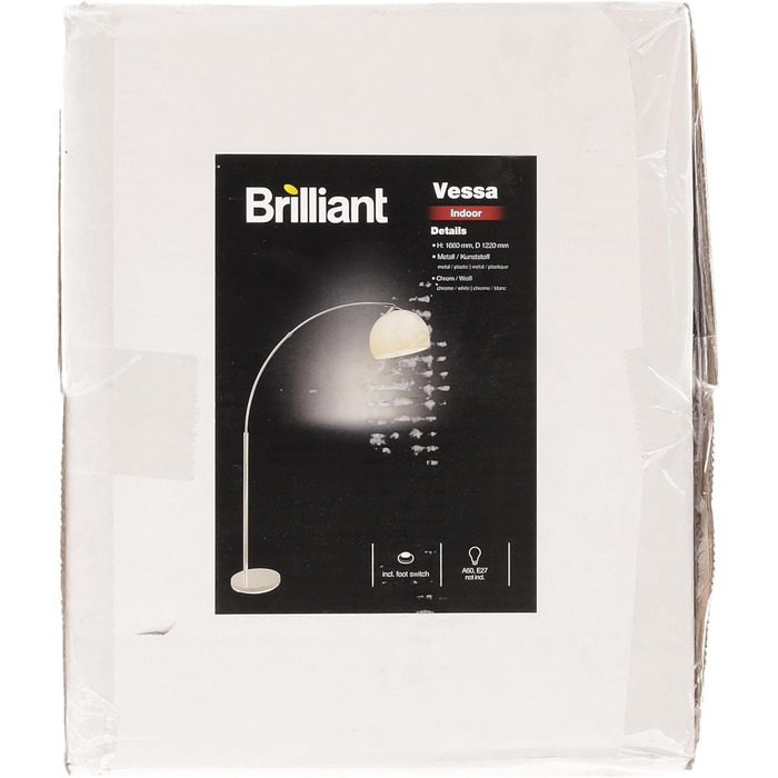 Торшер BRILLIANT Vessa, 1,7 м, хром/білий, для вітальні