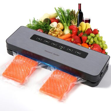 Вакууматор Diboniur 5 в 1 для продуктів та Sous Vide, автоматичний вакуумний пакувальник для сухих та вологих продуктів (з 10 пакетами та шлангом)