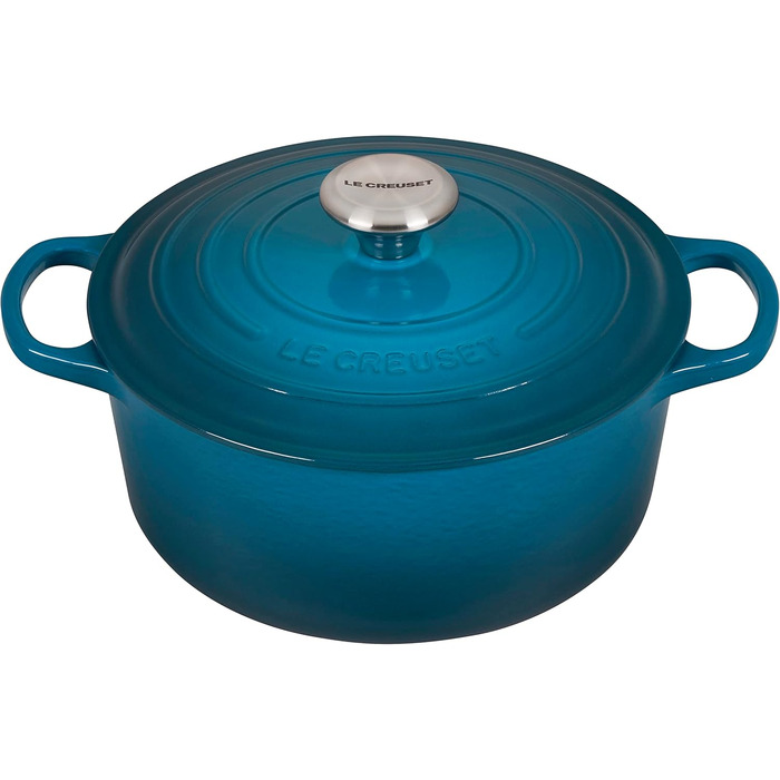 Чавунна каструля-брятер Le Creuset Signature з кришкою, 24 см, кругла, для всіх типів плит та індукції, 4,2 л, 4,3 кг, колір Deep Teal