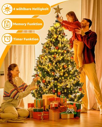 Гірлянда Ollny для ялинки 2.5 м, 300 LED, водонепроникна, теплий білий, для вулиці та приміщення, 12 променів з кільцем, таймер, 8 режимів, для дерев 150-240 см
